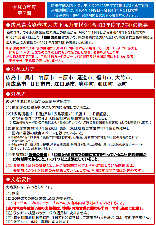 広島県感染症拡大防止協力支援金（令和3年度第7期）情報公開!!のイメージ